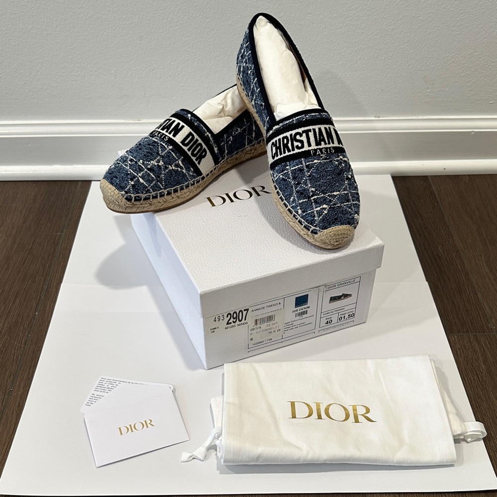 Brand New - Dior Tweed Granville Navy Espadrilles with Cream Accents